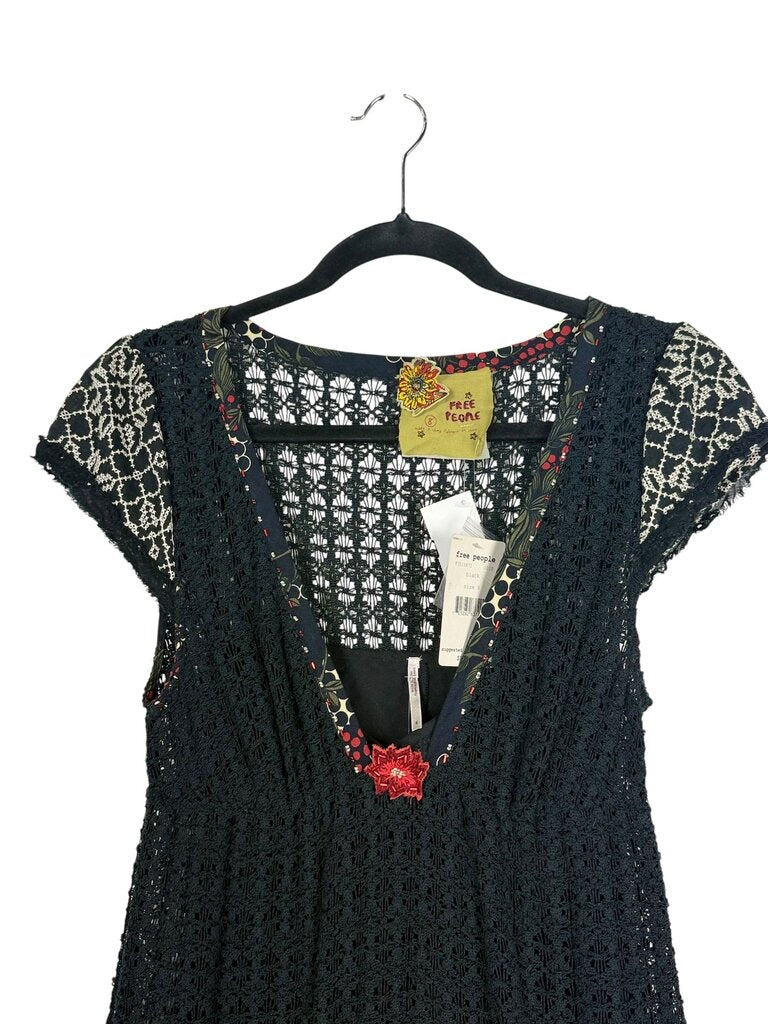 FREE PEOPLE CROCHET EMBROIDERED DRESS