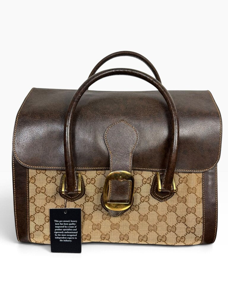 AUTHENTIC GUCCI FLAP LEATHER & CANVAS BAG