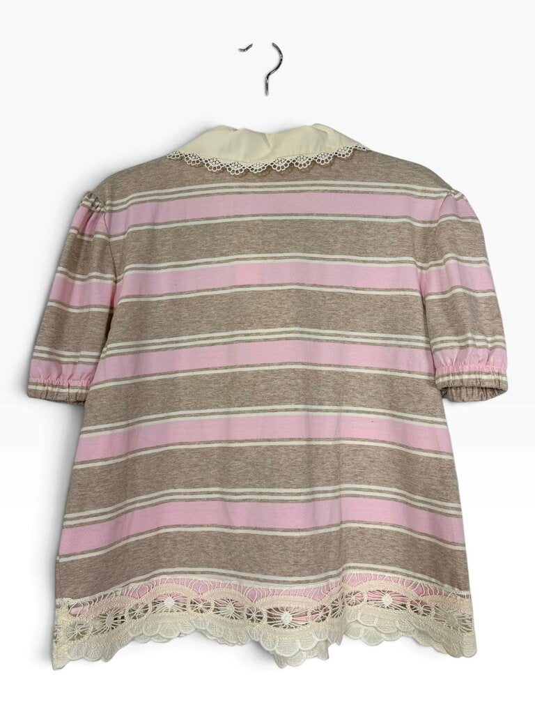 7 LAYERED STRIPE LACE TRIM POLO TOP