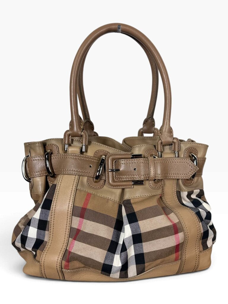 AUTHENTIC BURBERRY CHECK TWO HANDLE SHOULDER BAG