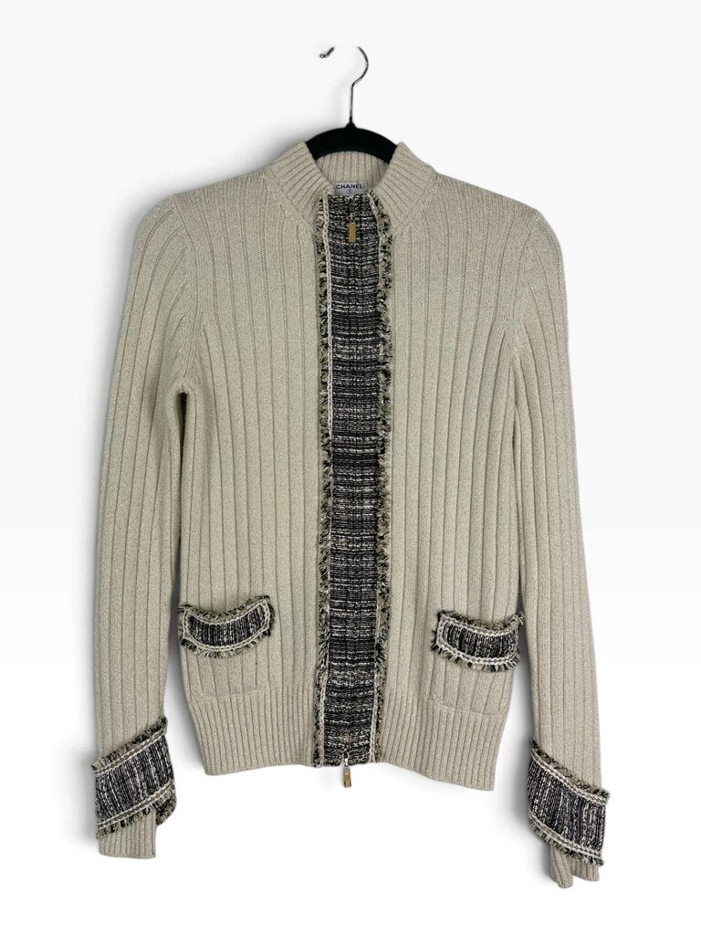2005 CHANEL CASHMERE TWEED CARDIGAN WITH COA