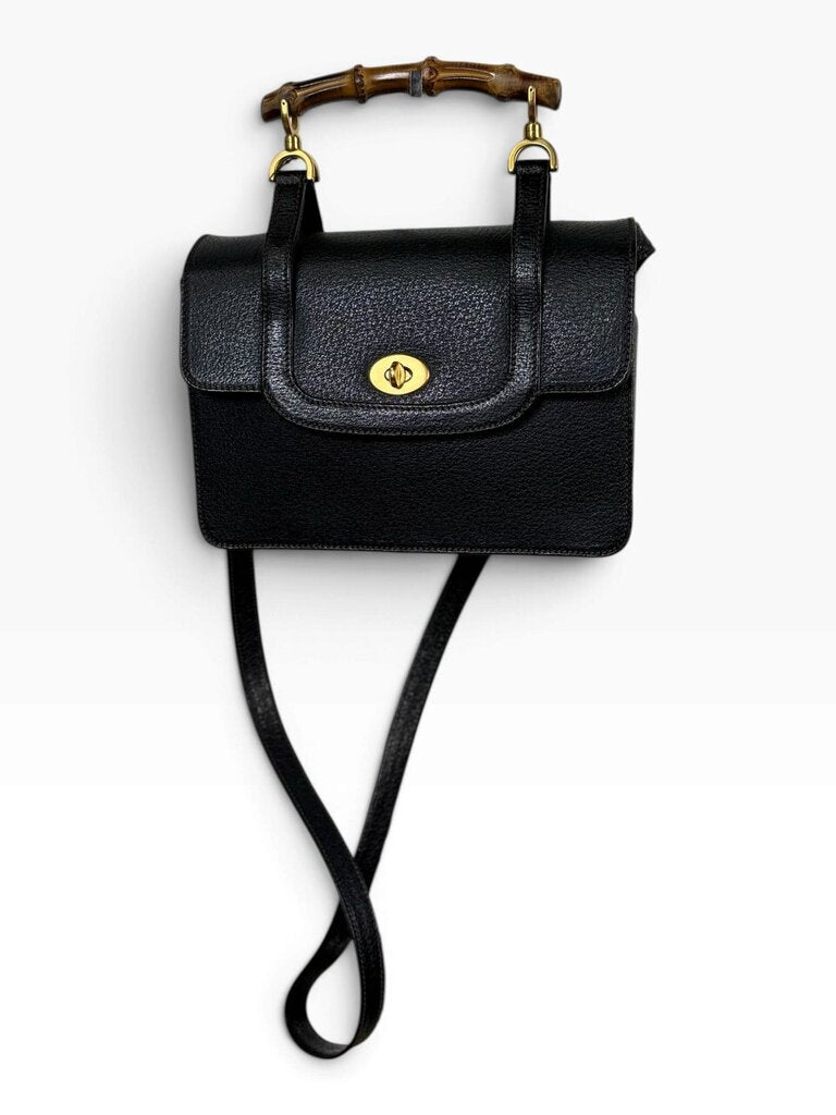 AUTHENTIC GUCCI LEATHER CROSSBODY WITH BAMBOO TOP HANDLE WITH COA