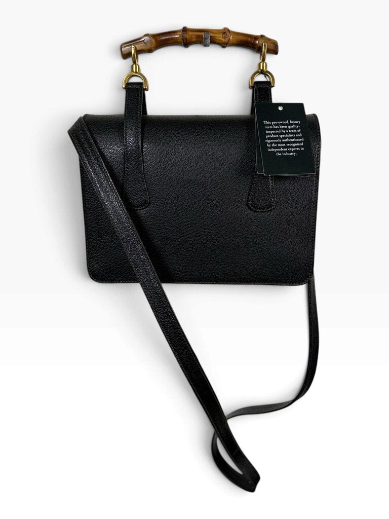 AUTHENTIC GUCCI LEATHER CROSSBODY WITH BAMBOO TOP HANDLE WITH COA