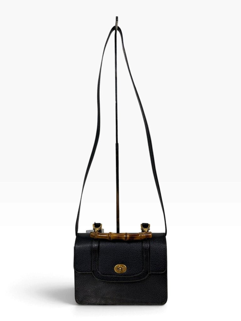 AUTHENTIC GUCCI LEATHER CROSSBODY WITH BAMBOO TOP HANDLE WITH COA