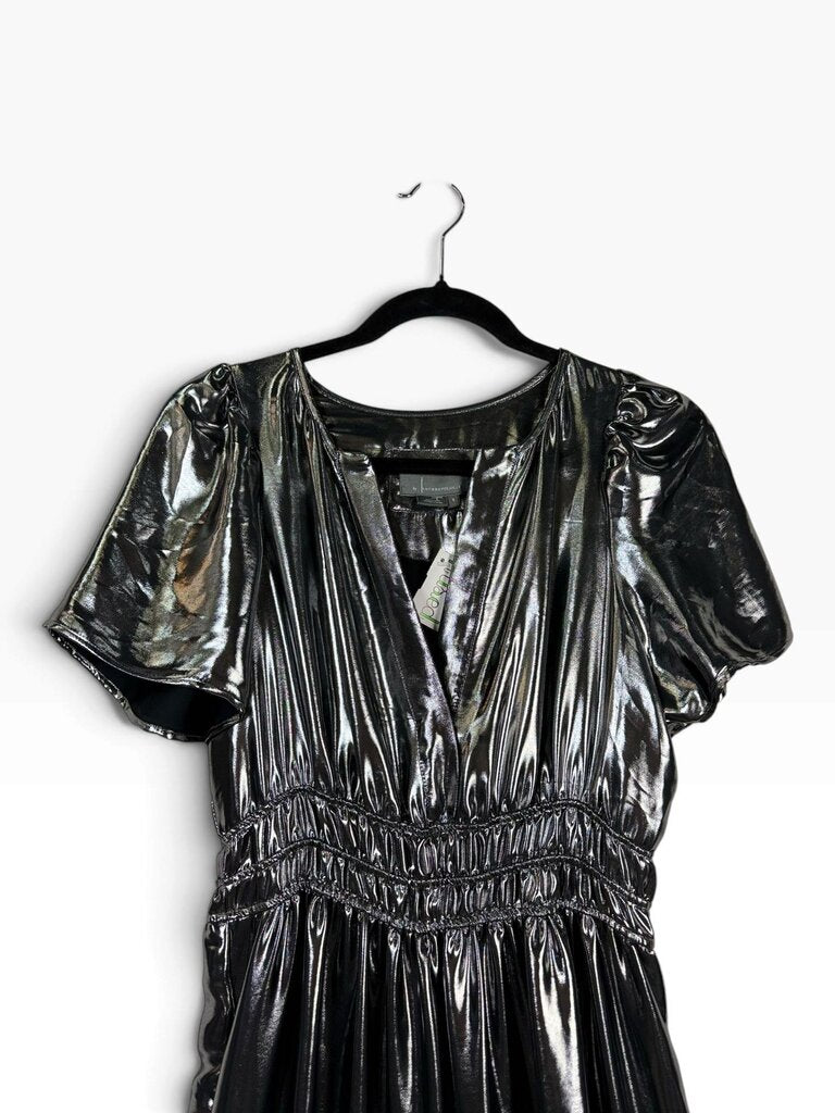 ANTHROPOLOGIE TIERED METALLIC MAXI DRESS