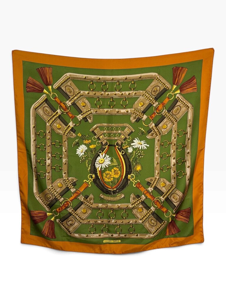 HERMES VINTAGE 1970S HORSEBIT FLORAL SCARF