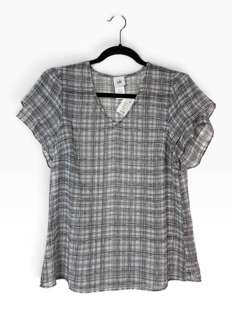 CABI SHEER PLAID BLOUSE
