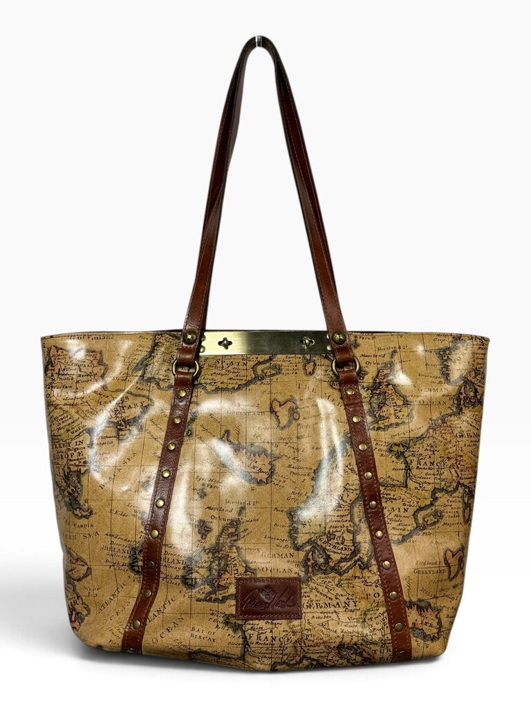 PATRICIA NASH WORLD MAP LEATHER TOTE BAG
