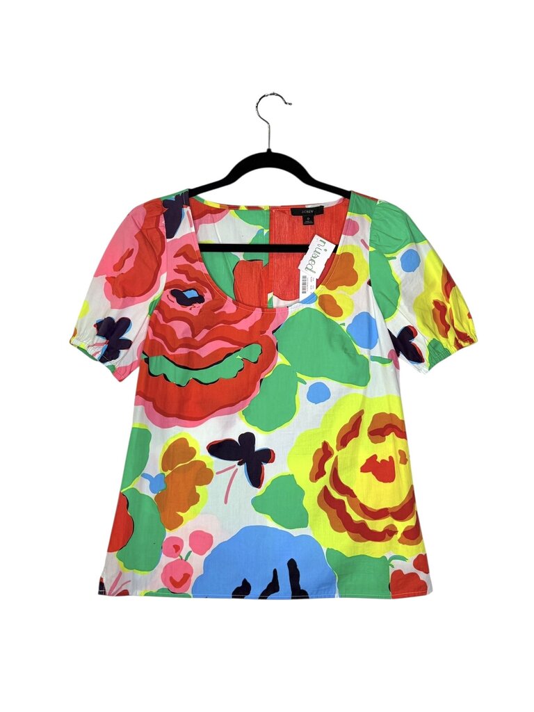 J. CREW ABSTRACT PRINT POUF SLEEVE TOP