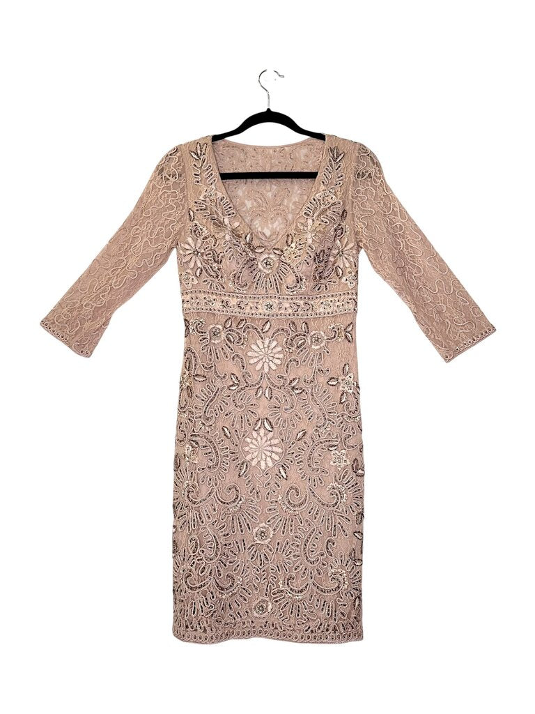 SUE WONG EMBROIDERED MESH EVENING DRESS