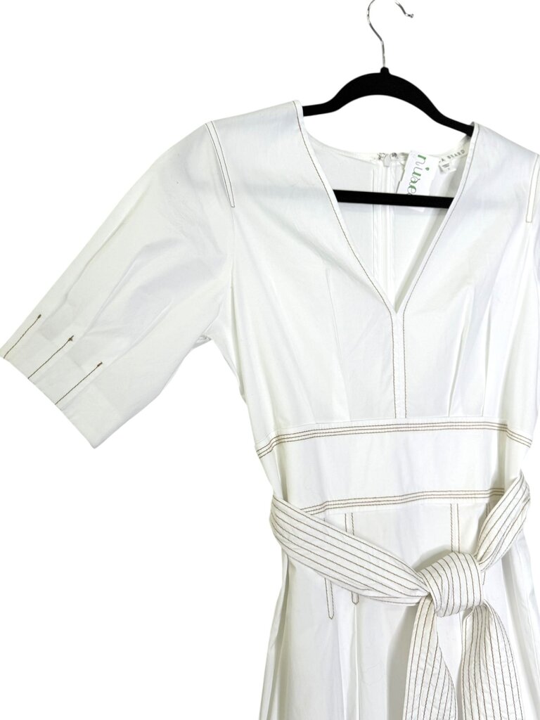 VERONICA BEARD TOPSTITCHED BELTED MIDI DRESS