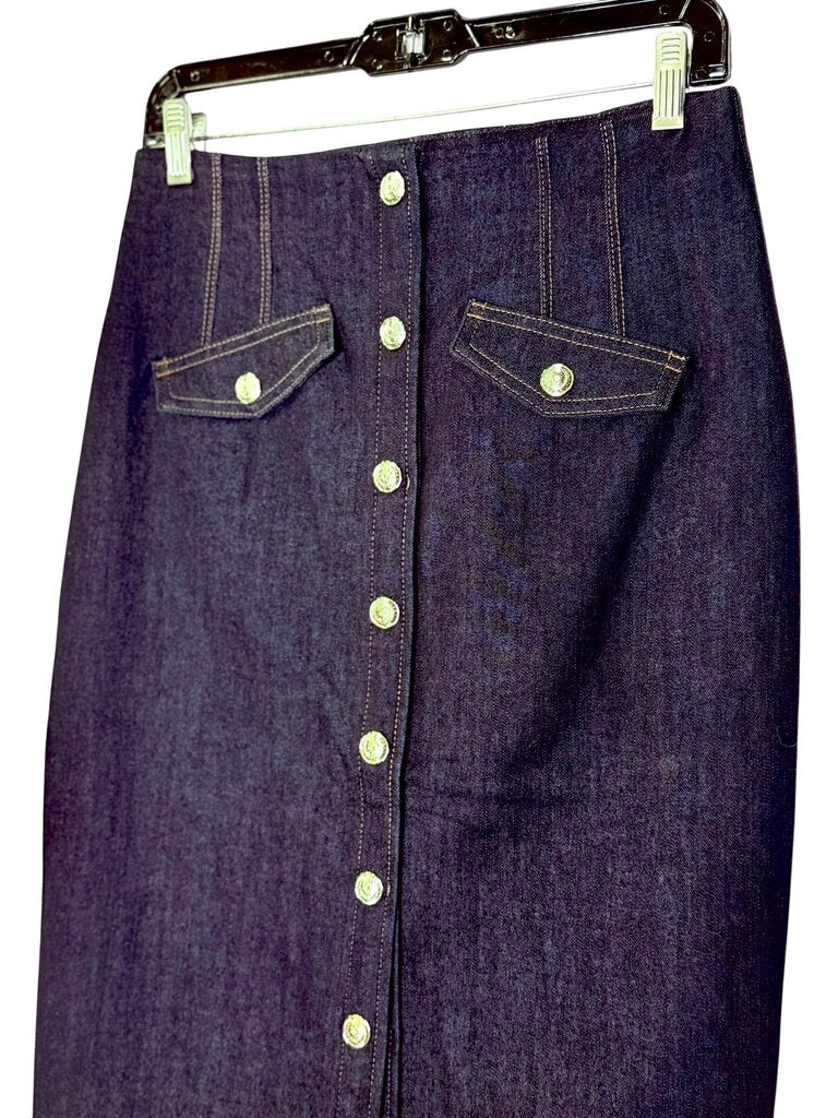 WHITE HOUSE BLACK MARKET FULL BUTTON DENIM MIDI SKIRT