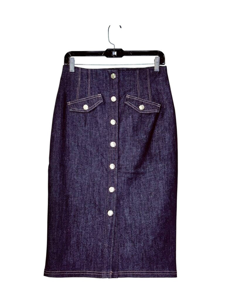 WHITE HOUSE BLACK MARKET FULL BUTTON DENIM MIDI SKIRT