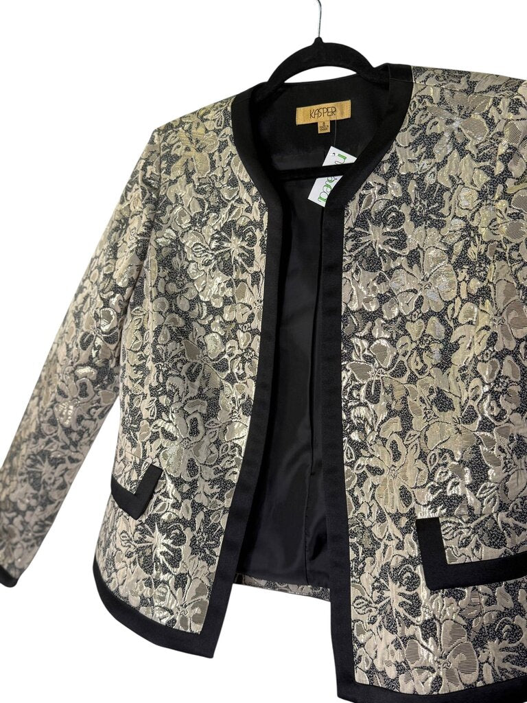 KASPER METALLIC FLORAL BUTTONLESS JACKET