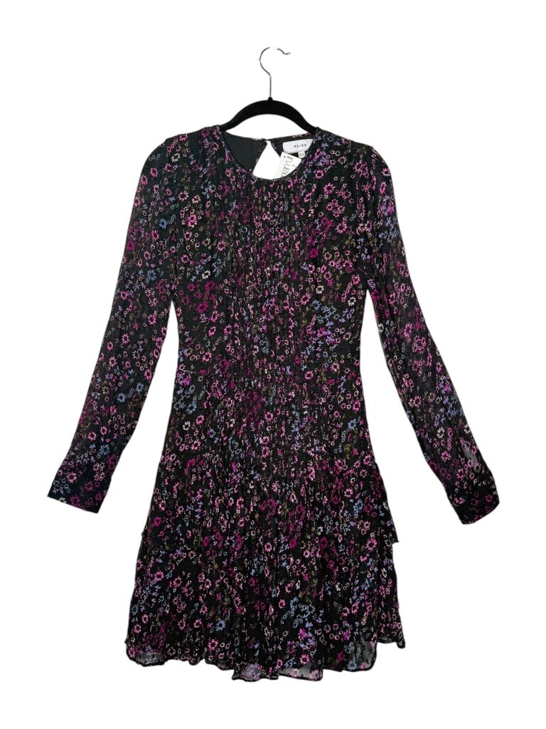 REISS FLORAL PLEAT FRONT KEYHOLE BACK DRESS