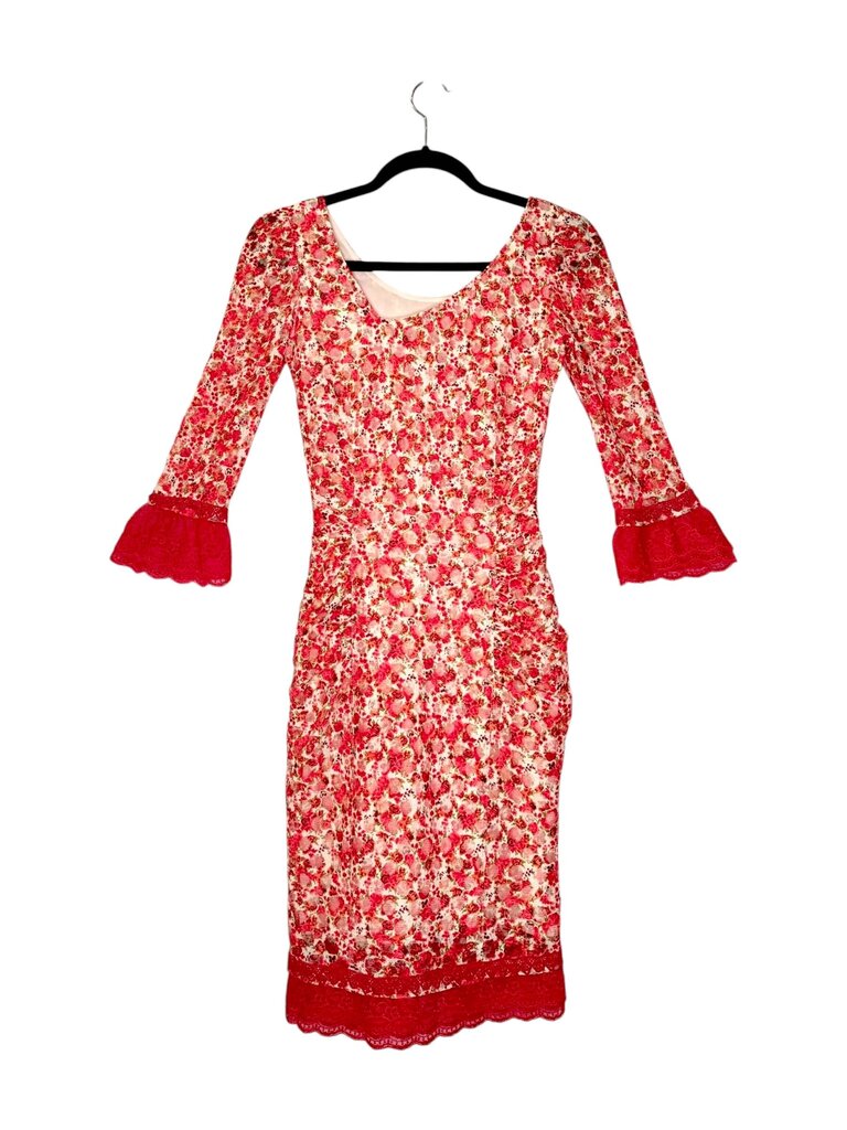 REISS LACEY ASYMMETRIC V NECK CINCH SIDE FLORAL DRESS