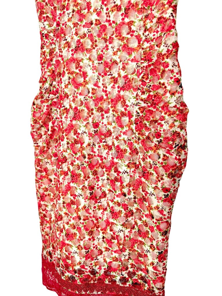 REISS LACEY ASYMMETRIC V NECK CINCH SIDE FLORAL DRESS