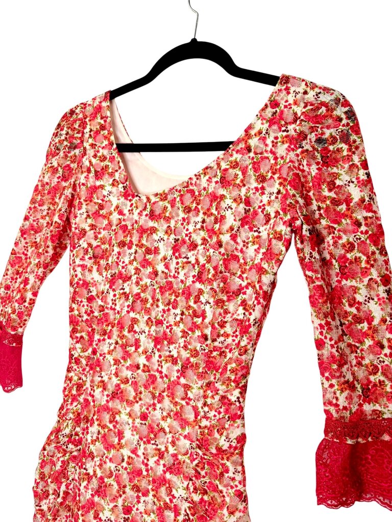 REISS LACEY ASYMMETRIC V NECK CINCH SIDE FLORAL DRESS