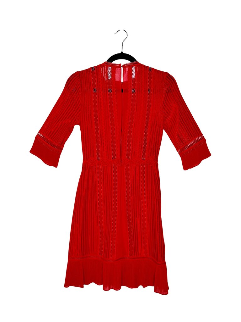 REISS RIBBED TEXTURED PLEATED TRIM DRESS