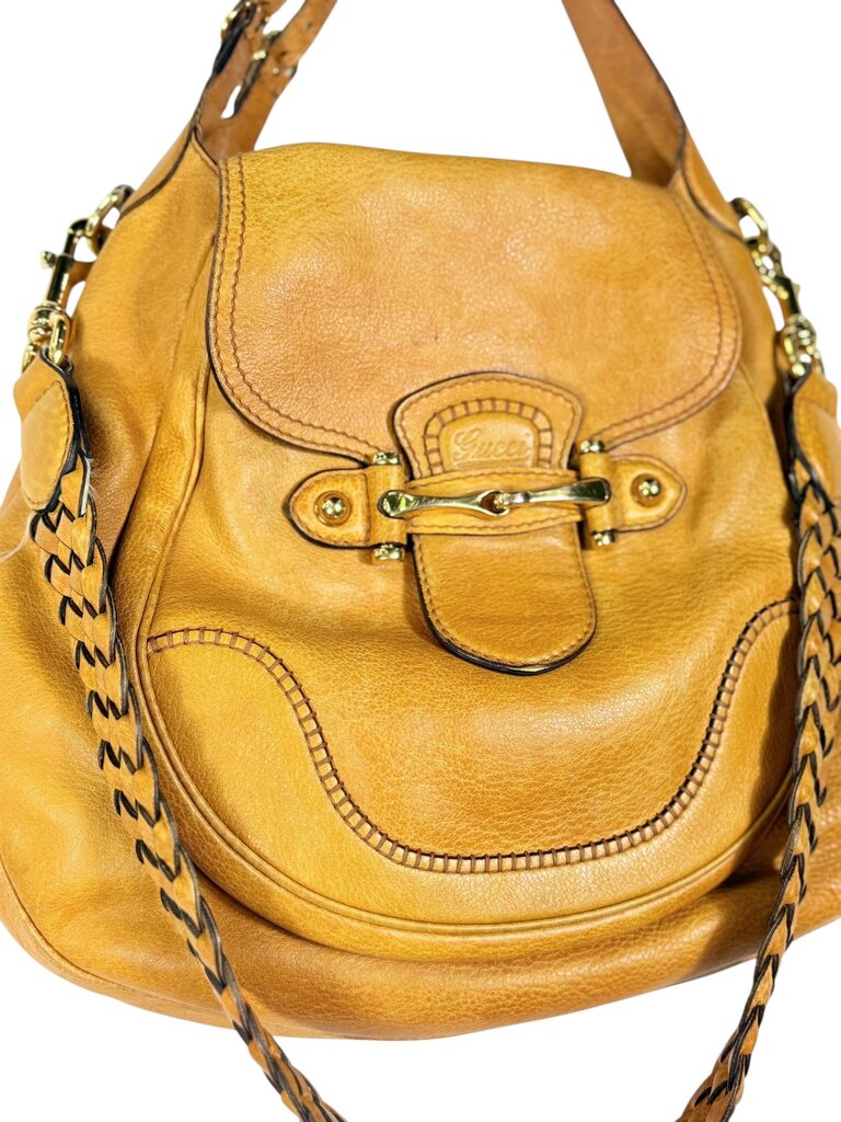 GUCCI LEATHER BRAIDED STRAP HOBO HANDBAG