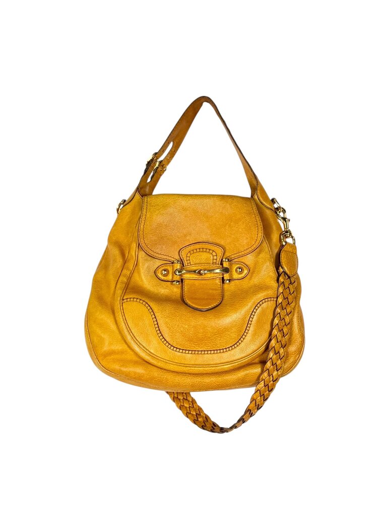 GUCCI LEATHER BRAIDED STRAP HOBO HANDBAG