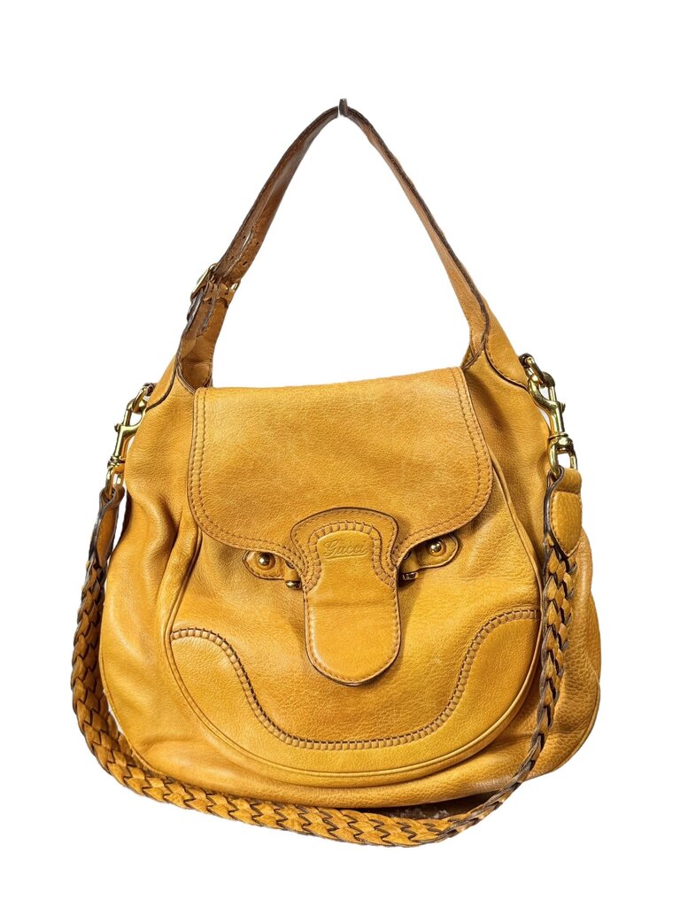 GUCCI LEATHER BRAIDED STRAP HOBO HANDBAG