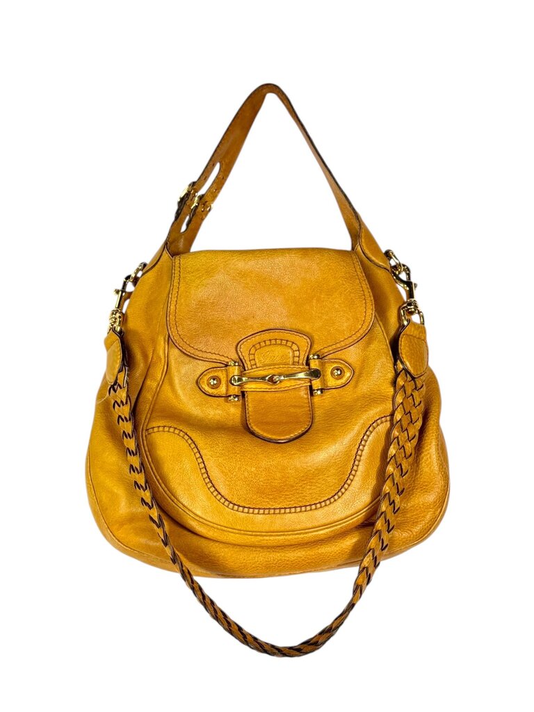 GUCCI LEATHER BRAIDED STRAP HOBO HANDBAG