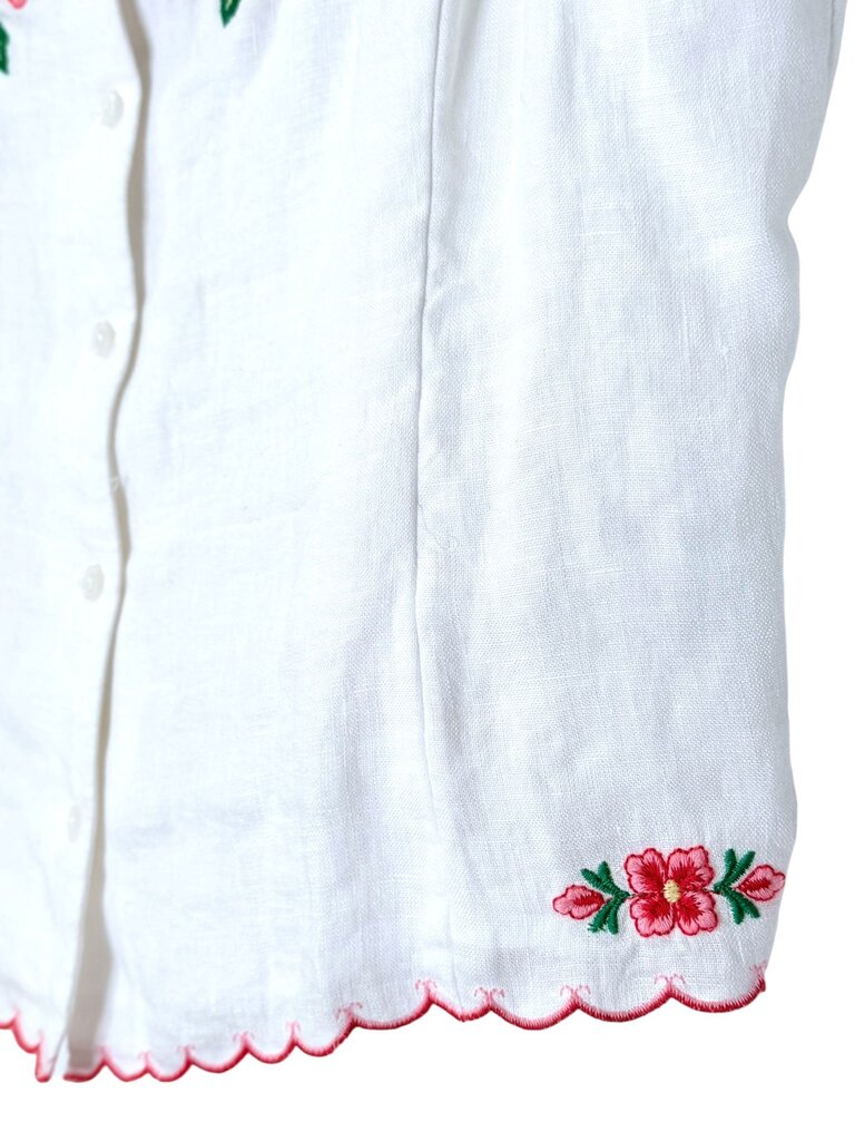 J. CREW FULL BUTTON FLORAL EMBROIDERED TOP