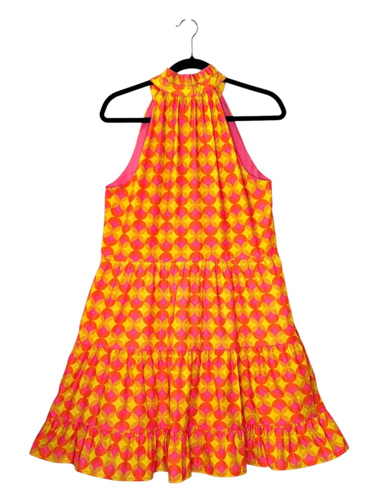 THML GEO PRINT TIERED TIE NECK DRESS