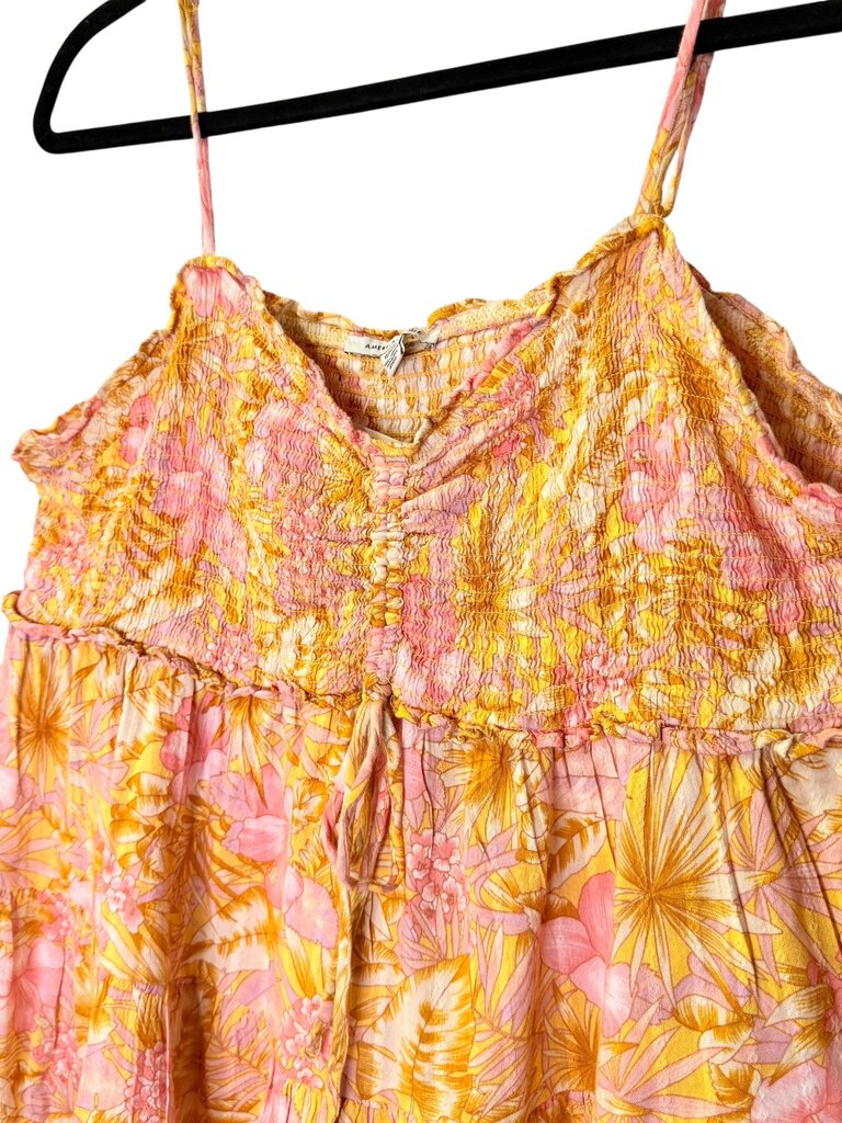 AMERICAN EAGLE FLORAL SMOCKED TIERED TOP