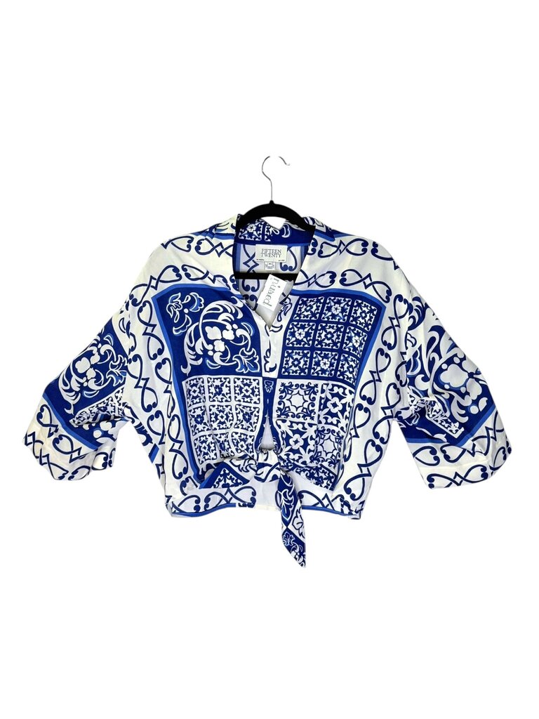 FIFTEEN TWENTY PRINT TIE FRONT BLOUSE
