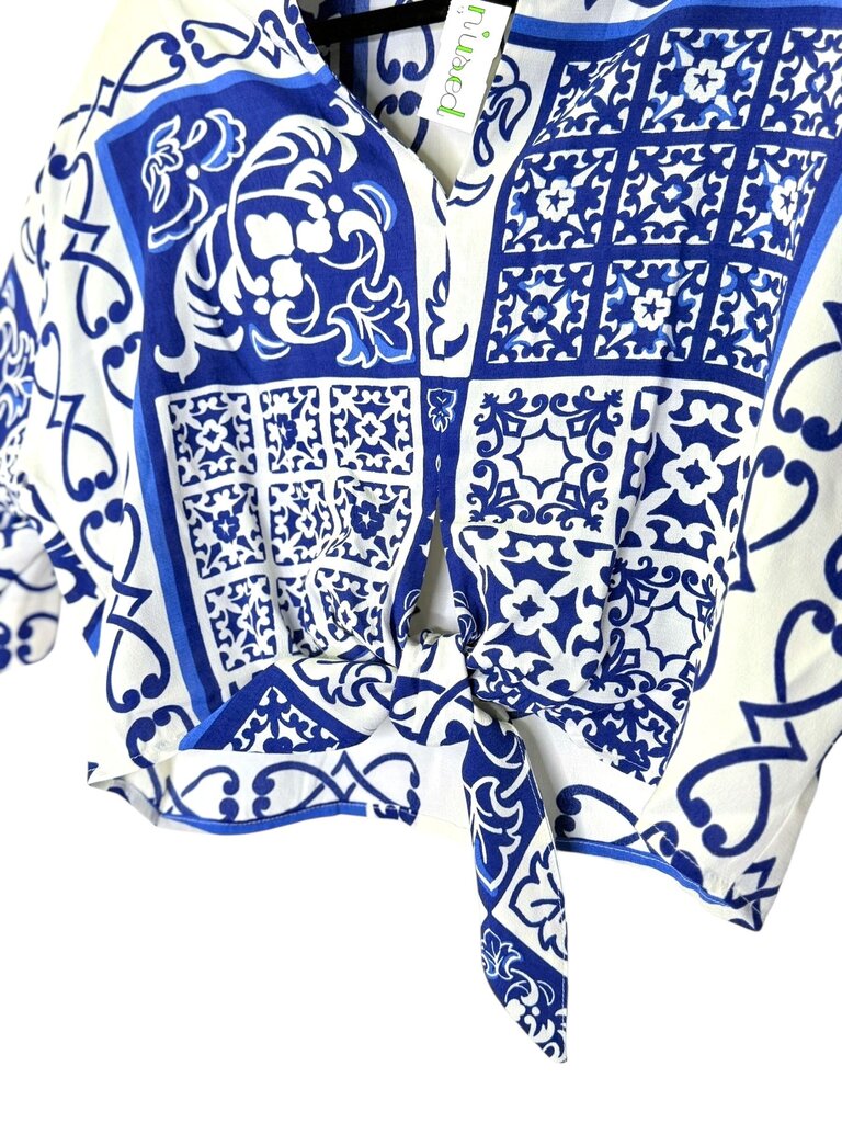 FIFTEEN TWENTY PRINT TIE FRONT BLOUSE