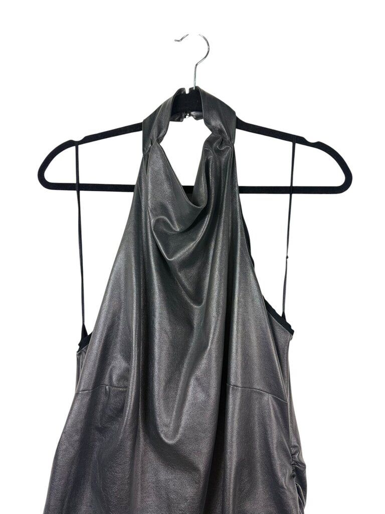 MAEVE VEGAN LEATHER HALTER DRESS