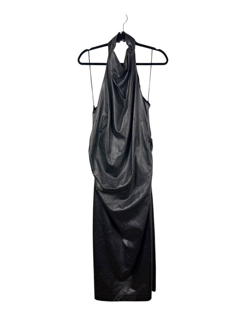 MAEVE VEGAN LEATHER HALTER DRESS
