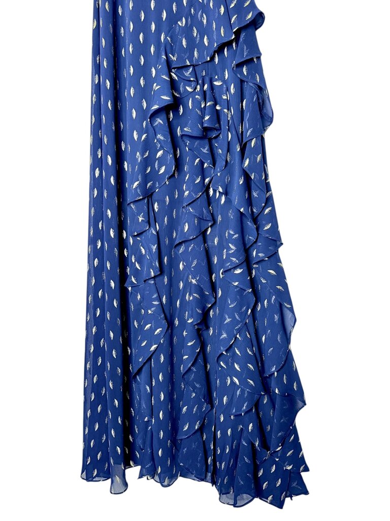 BETSY & ADAM HALTER RUFFLE SIDE MAXI DRESS