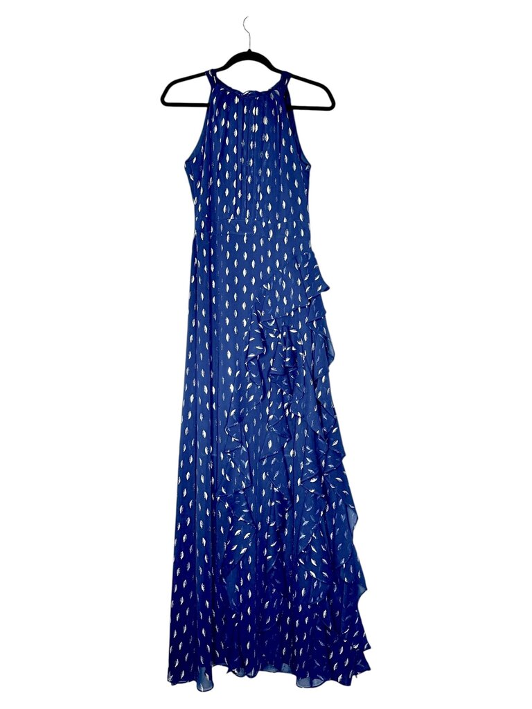 BETSY & ADAM HALTER RUFFLE SIDE MAXI DRESS