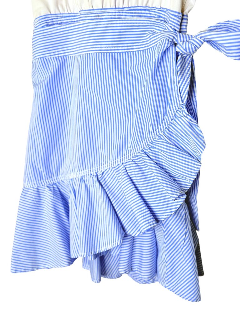 VERONICA BEARD JEANS PINSTRIPE RUFFLE SIDE TIE DRESS