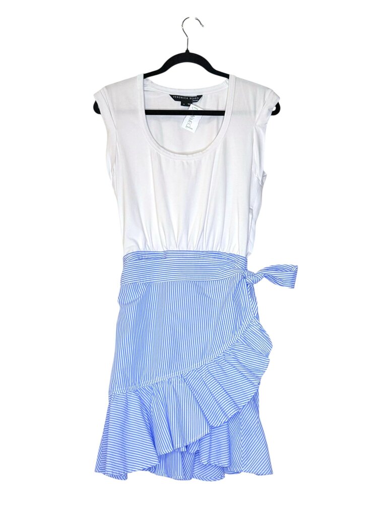VERONICA BEARD JEANS PINSTRIPE RUFFLE SIDE TIE DRESS
