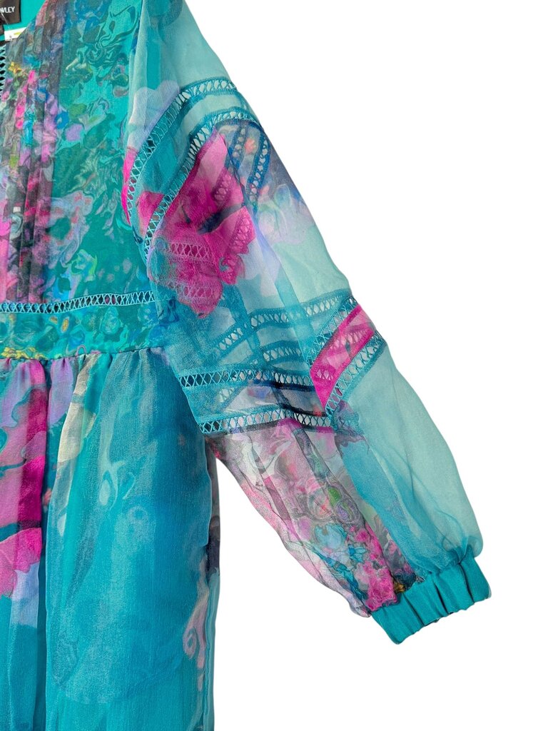 CYNTHIA ROWLEY FLORAL ORGANZA OVERLAY DRESS