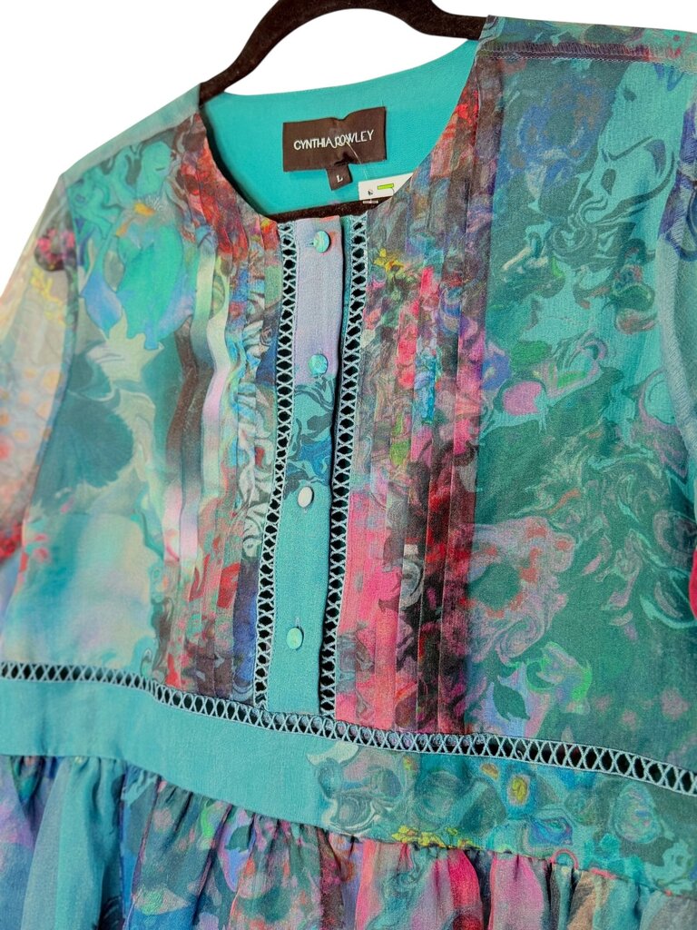 CYNTHIA ROWLEY FLORAL ORGANZA OVERLAY DRESS