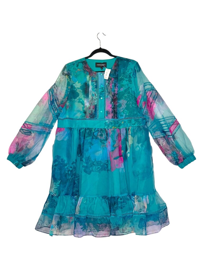 CYNTHIA ROWLEY FLORAL ORGANZA OVERLAY DRESS