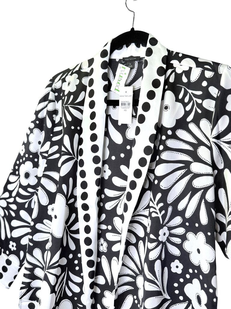 ANN TAYLOR SATIN FLORAL POLKA OPEN BLAZER