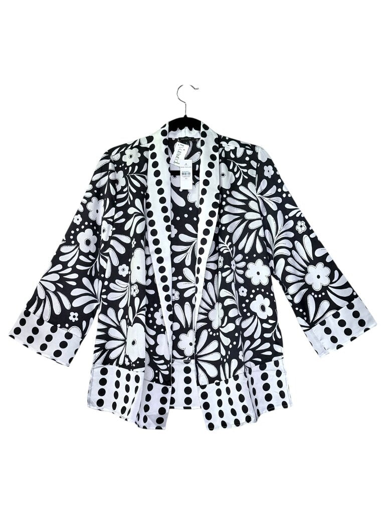 ANN TAYLOR SATIN FLORAL POLKA OPEN BLAZER