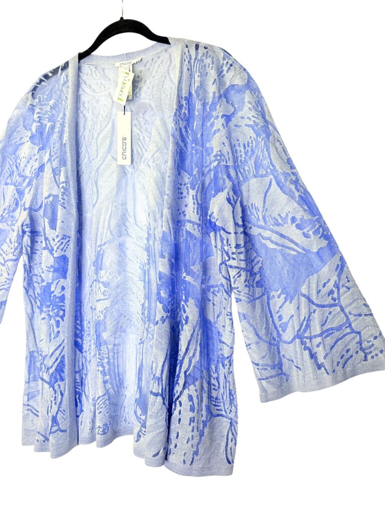 CHICO'S ILLUSION FLORAL OPEN CARDIGAN