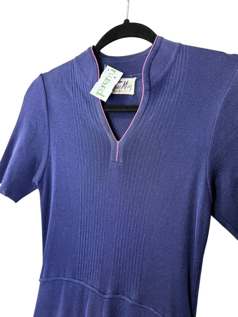 TEAN MING VINTAGE KNIT SPLIT NECK DRESS