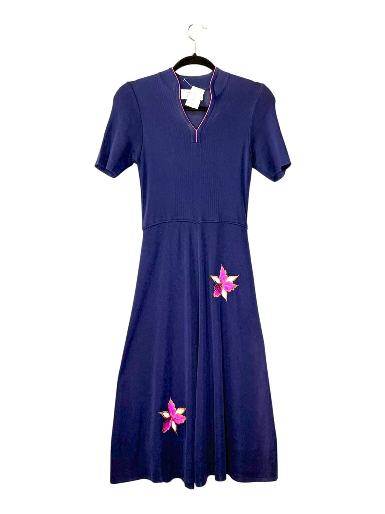 TEAN MING VINTAGE KNIT SPLIT NECK DRESS
