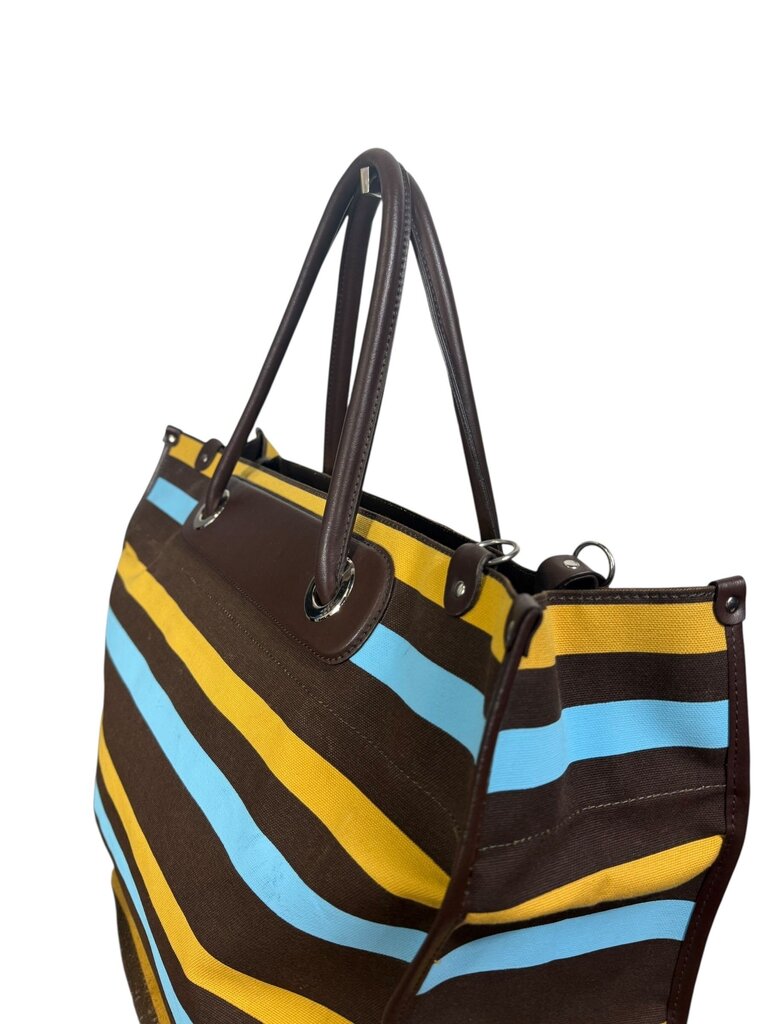 TRAMONTANO CANVAS LEATHER HANDLE STRIPE TOTE BAG
