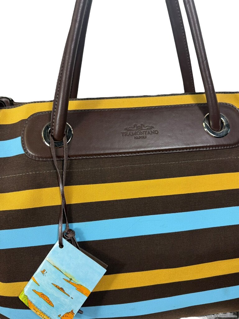 TRAMONTANO CANVAS LEATHER HANDLE STRIPE TOTE BAG