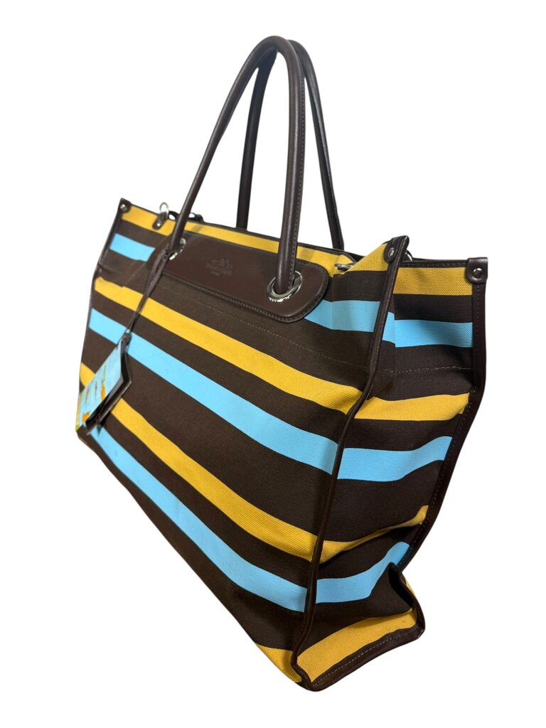 TRAMONTANO CANVAS LEATHER HANDLE STRIPE TOTE BAG