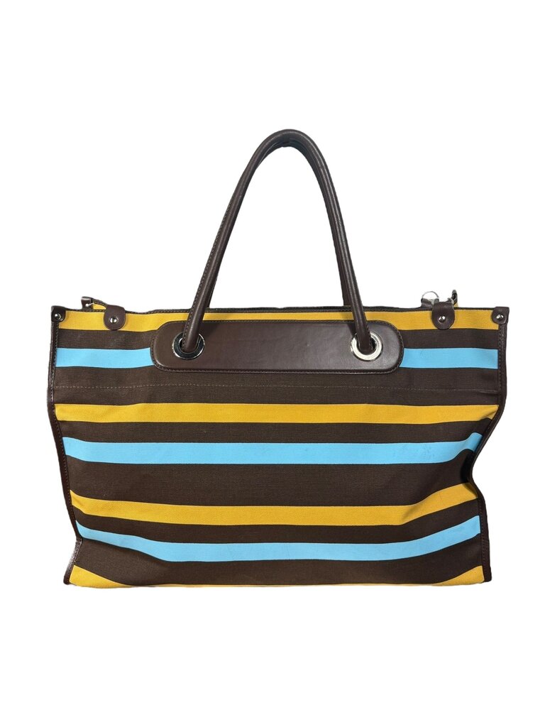 TRAMONTANO CANVAS LEATHER HANDLE STRIPE TOTE BAG